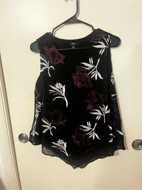 Alfani Black Floral Sleeveless Blouse with White & Brown Embroidery